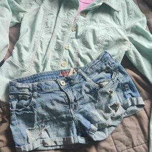Distressed jean shorts